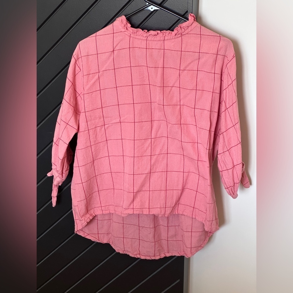 Folklore Las Ninas blouse. Size S. Mock ruffle neck. Sleeve ties.